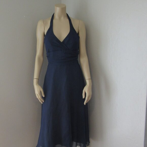 Jim Hjelm Dresses & Skirts - Jim Hjelm Blue Evening Halter Chiffon Padded Bust Size 10 Vintage V-Neck Dress